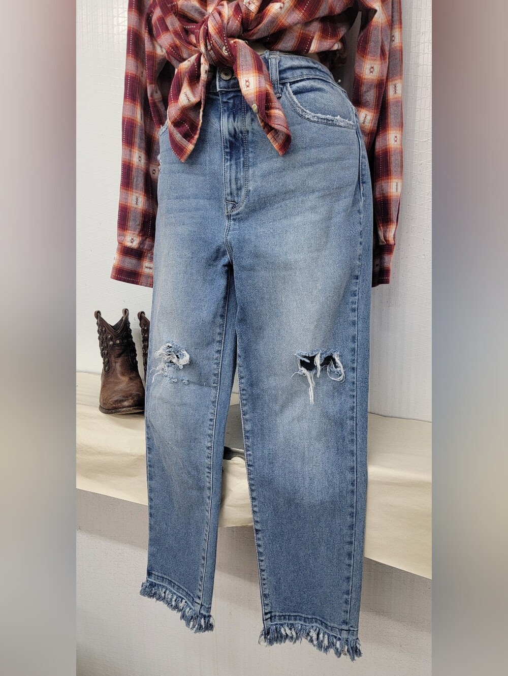 KanCan Cottage Grunge Cowgirl Distressed High Waist Jeans